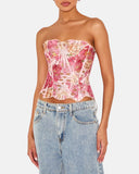 Lace Up Contrast Lace Corset Top Tummy Control Shapewear
