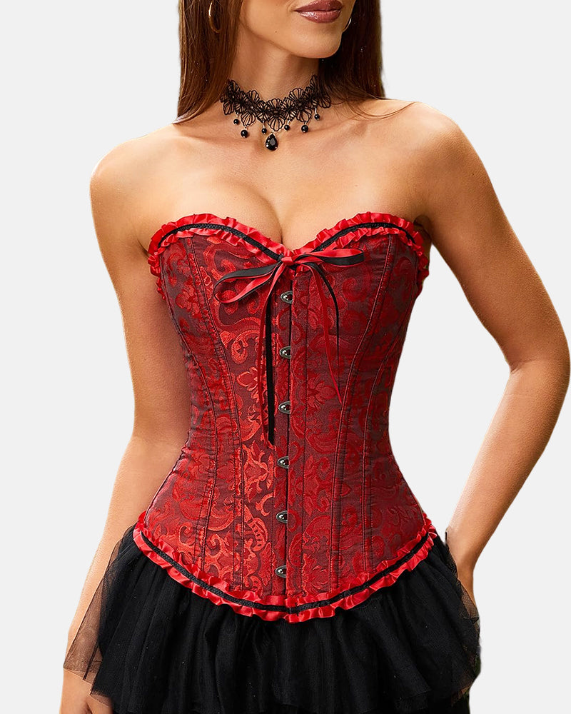 Lace Up Boned Overbust Corset Bustier