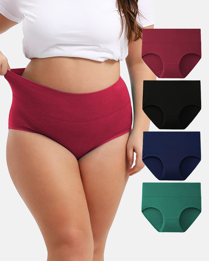 Women's Plus Size Cotton High Waisted Briefs 4-Pack  SloMra