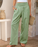 Striped Gingham Wide Leg Pants High Waisted with Pockets