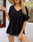 Tops Peplum Babydoll con Cuello en V Casuales y Manga con Volantes