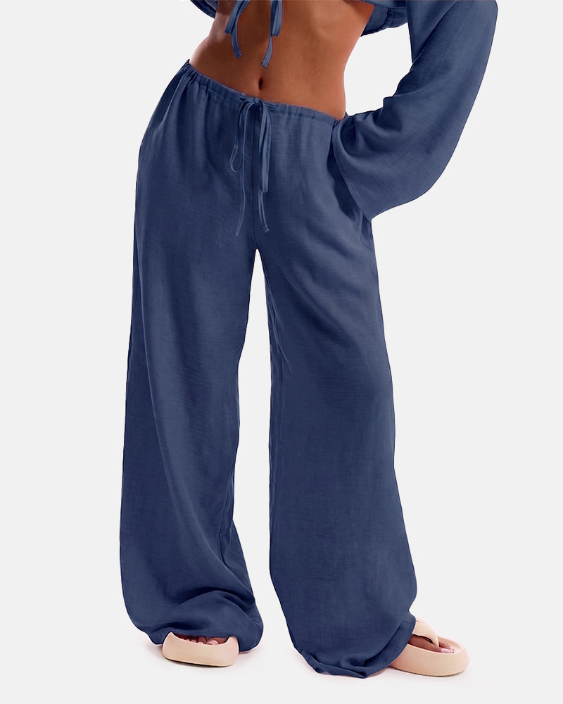 Women's Solid Pocket Pants Wide Leg