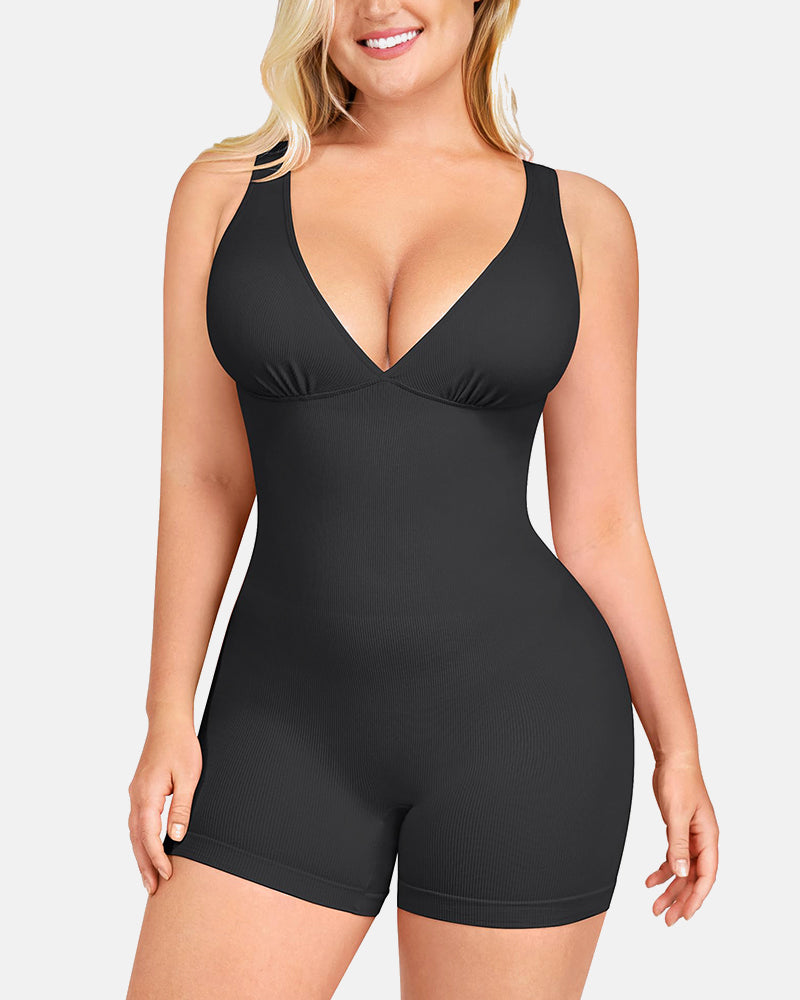 V Neck Sleeveless Short Tummy Control Jumpsuits