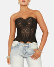 Lace Up Contrast Lace Corset Top Tummy Control Shapewear