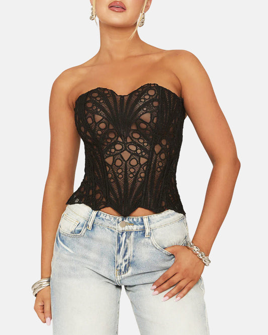 Lace Up Contrast Lace Corset Top Tummy Control Shapewear