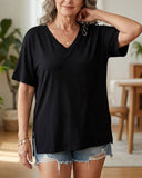 Longer Sleeve Plus Size V-Neck T-Shirt — Covers Your Arms & Hides Your Belly