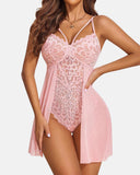Womens Lace Babydoll Deep V Neck Open Back Sleepwear