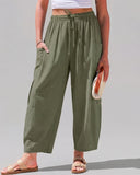 Pantalones harén de pernera ancha para mujer, informales, holgados, con cordón, para verano, con bolsillos