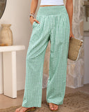Striped Gingham Wide Leg Pants High Waisted with Pockets