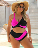 Color Block Criss Cross Full Coverage Bikini Sets