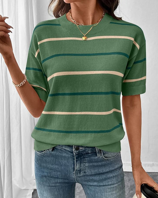 Women's Short Sleeve Striped Sweatshirt