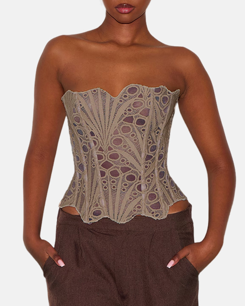 Lace Up Contrast Lace Corset Top Tummy Control Shapewear