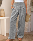 Striped Gingham Wide Leg Pants High Waisted with Pockets
