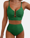 U-Wire Cutout Swimsuit High Waisted Textured Bikini Set