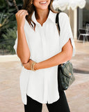 Blusa abotonada con cuello de pico, holgada y relajada