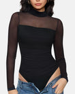 Illusion Mesh Turtleneck Long Sleeve Tummy Control Bodysuit