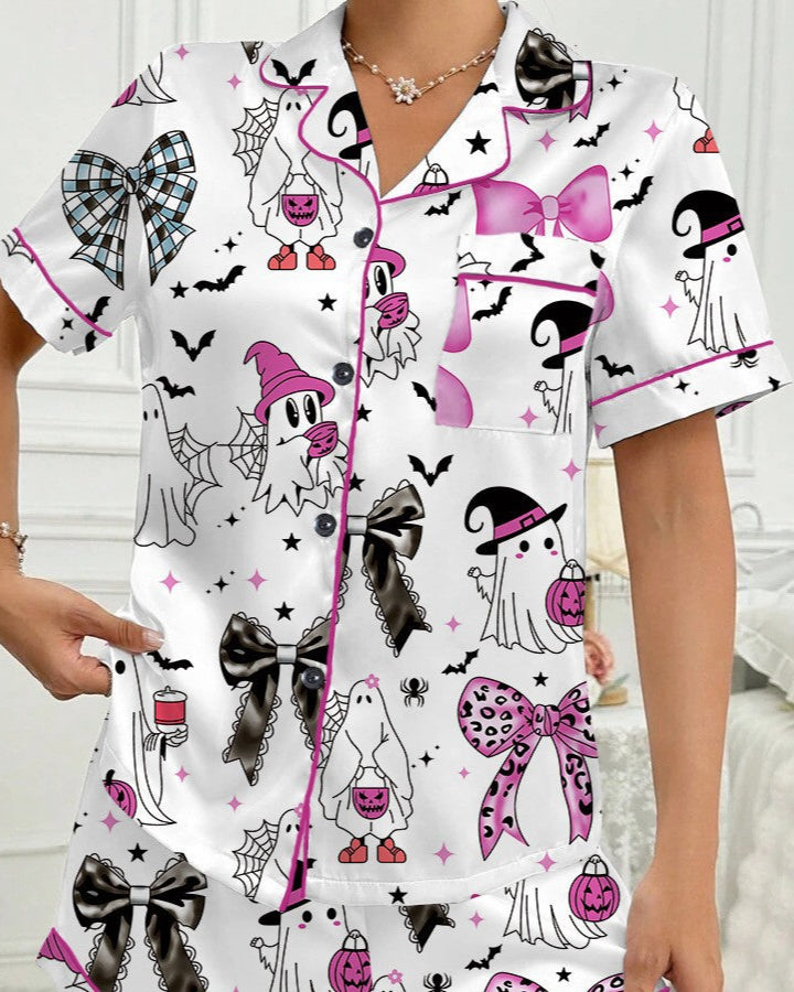 Spooky & Luxe: 2025 Retro Halloween Silk Satin Pajama Set