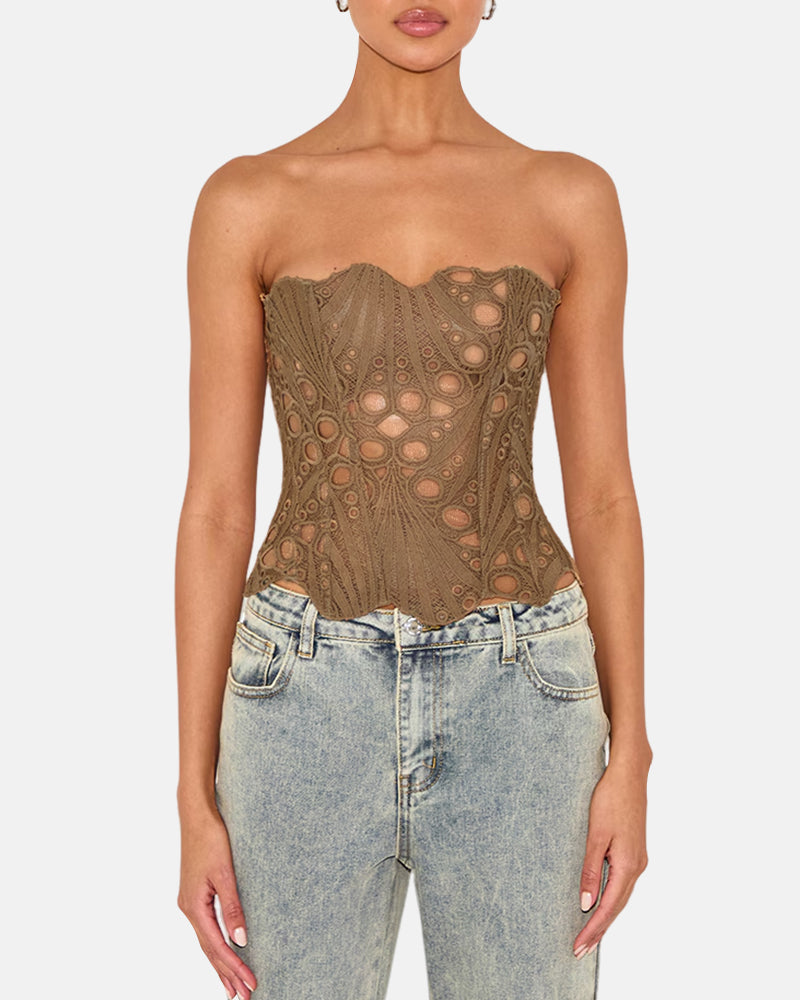 Lace Up Contrast Lace Corset Top Tummy Control Shapewear