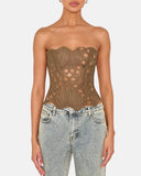 Lace Up Contrast Lace Corset Top Tummy Control Shapewear