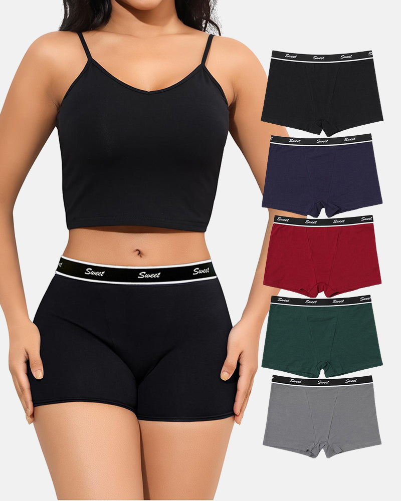 Women's Cotton High-waisted Boyshort Underwear 5-Pack