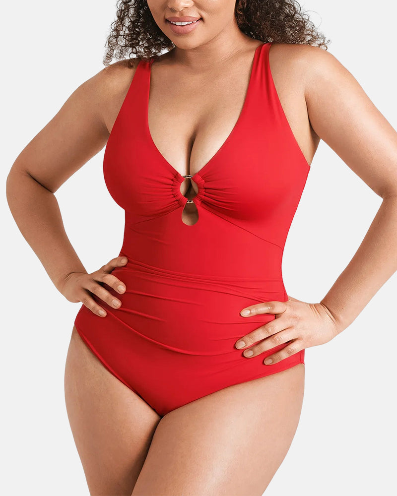 Traje de baño de una pieza con control de abdomen y escote en V profundo