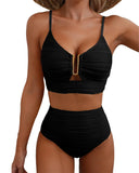 U-Wire Cutout Swimsuit High Waisted Textured Bikini Set