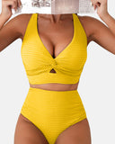 Textured Twist Front High-Waisted Bikini Set