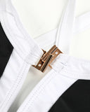 Plus Size Full Coverage Tummy Control Retro Color Block Swimwear