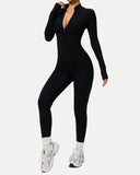 Women Zip Up Long Sleeve Workout Jumpsuit