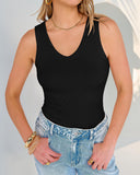 Camisetas sin mangas entalladas de punto acanalado con cuello en V
