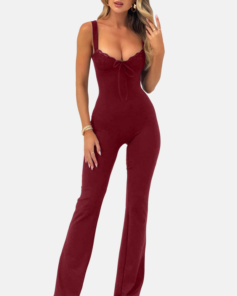 Women's Contrast Lace Knot Front Cami Jumpsuit