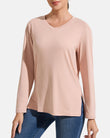 Women’s V-Neck Long Sleeve Casual Top — Loose Fit Basic Tee