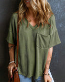 Textured V-Neck Dropped Shoulder Relaxed Tee
