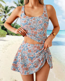 Two Piece Tankini Bathing Suit Tummy Control Tank Top with Swim Skirt