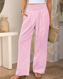 Striped Gingham Wide Leg Pants High Waisted with Pockets