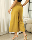Pantalones Culotte de Lino y Algodón de Cintura Alta y Pierna Ancha para Mujer