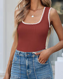 Camisetas sin mangas acanaladas de cuello cuadrado con bloques de color, ajustadas y casuales