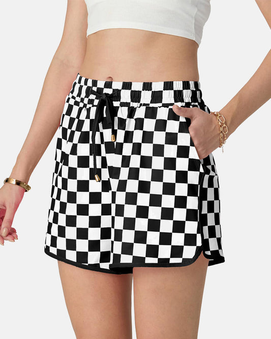 Checkered Drawstring Elastic Waist Casual Shorts with Pockets