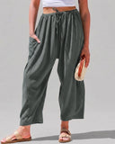 Pantalones harén de pernera ancha para mujer, informales, holgados, con cordón, para verano, con bolsillos