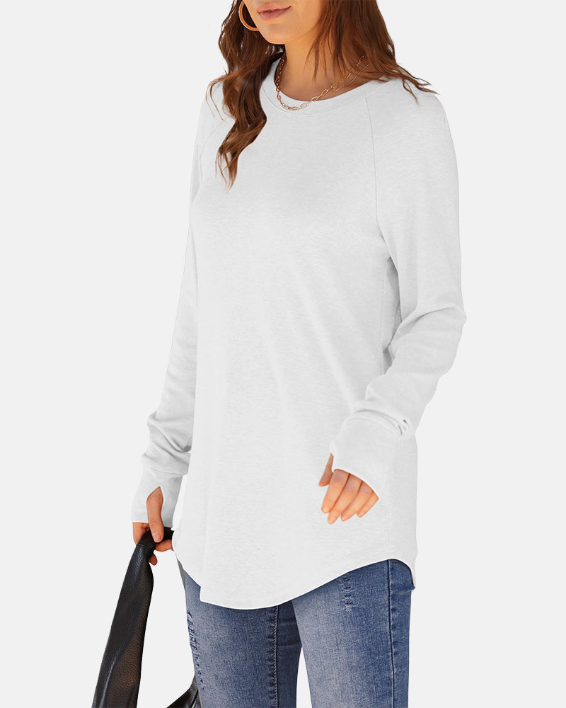 Women Long Sleeve Thumb Hole Crew Neck Tunic Top