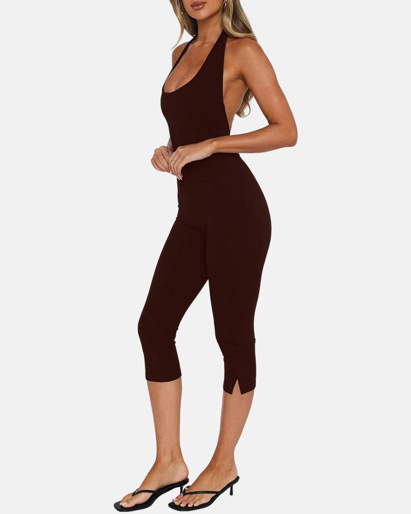 Mono ajustado casual con cuello halter sin mangas