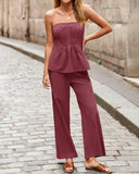 Conjunto de verano de 2 piezas para mujer – Top sin tirantes y pantalón de pierna ancha