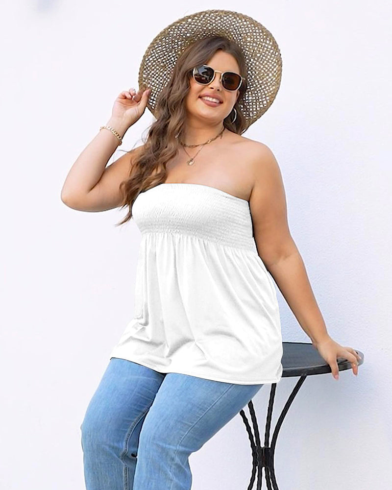 Plus Size Smocked Tube Top with Flowy Hem