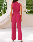 Conjunto de punto acanalado de 2 piezas – Top corto sin mangas y pantalones de pierna ancha