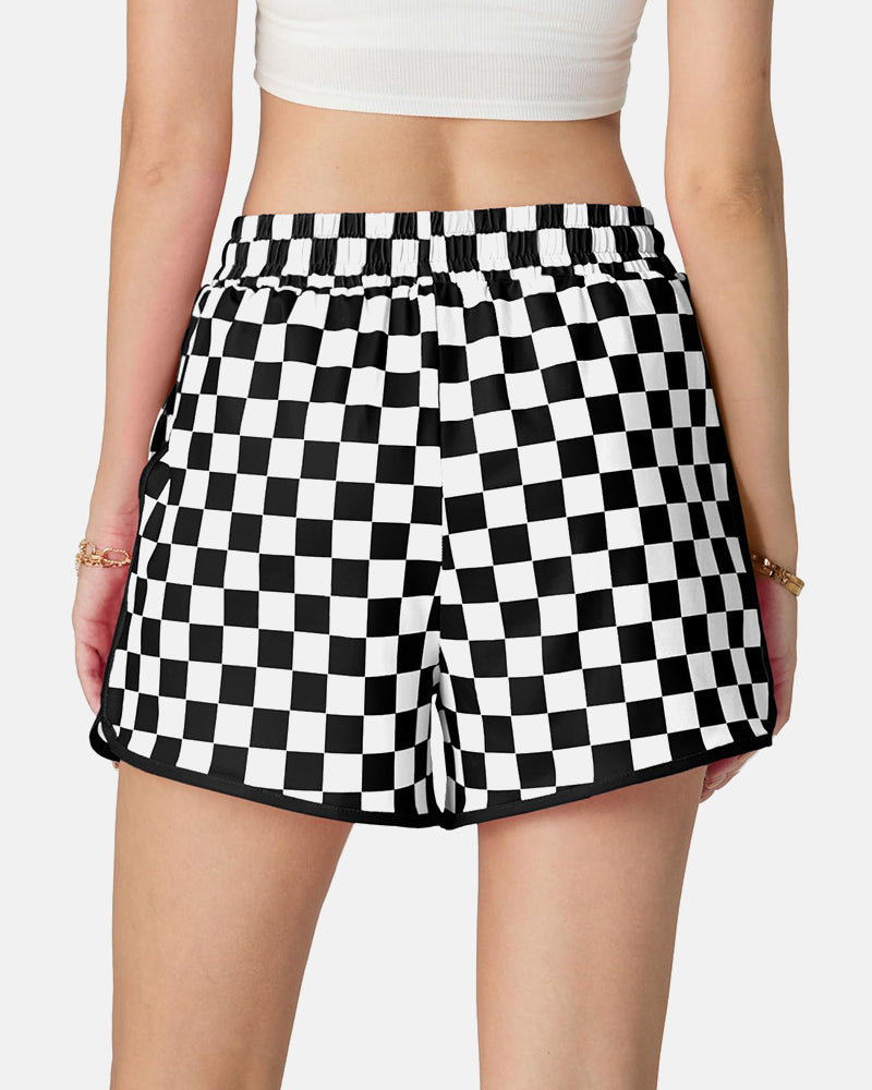 Checkered Drawstring Elastic Waist Casual Shorts with Pockets