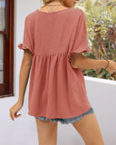 Tops Peplum Babydoll con Cuello en V Casuales y Manga con Volantes