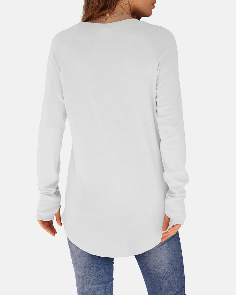 Women Long Sleeve Thumb Hole Crew Neck Tunic Top