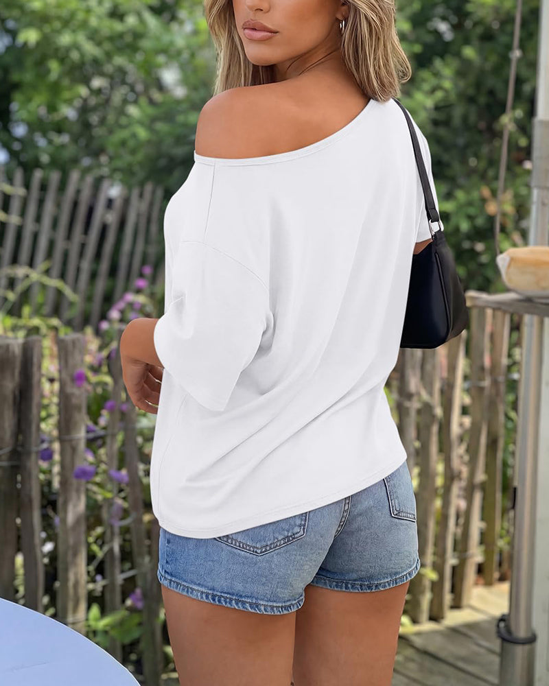 Solid Color Minimalist Loose Fit Short Sleeve T-shirt