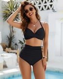 Conjunto de bikini de talle alto, control de abdomen, traje de baño de dos piezas con malla