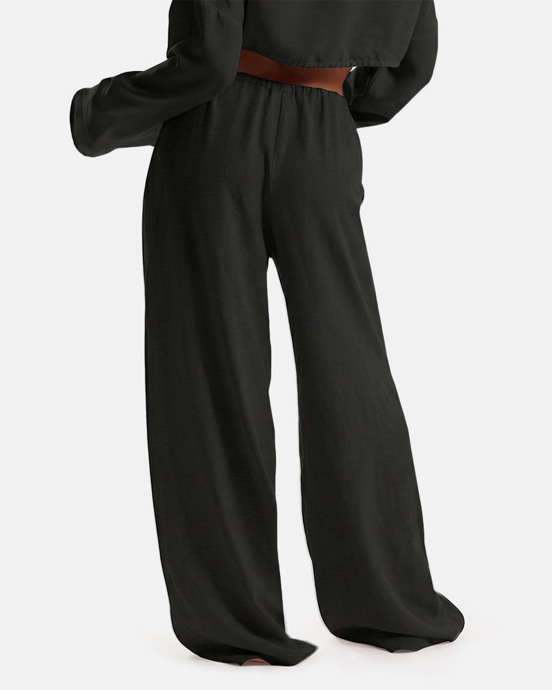 Women's Solid Pocket Pants Wide Leg